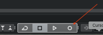 Cubase transport bar showing the Record button (red circle).