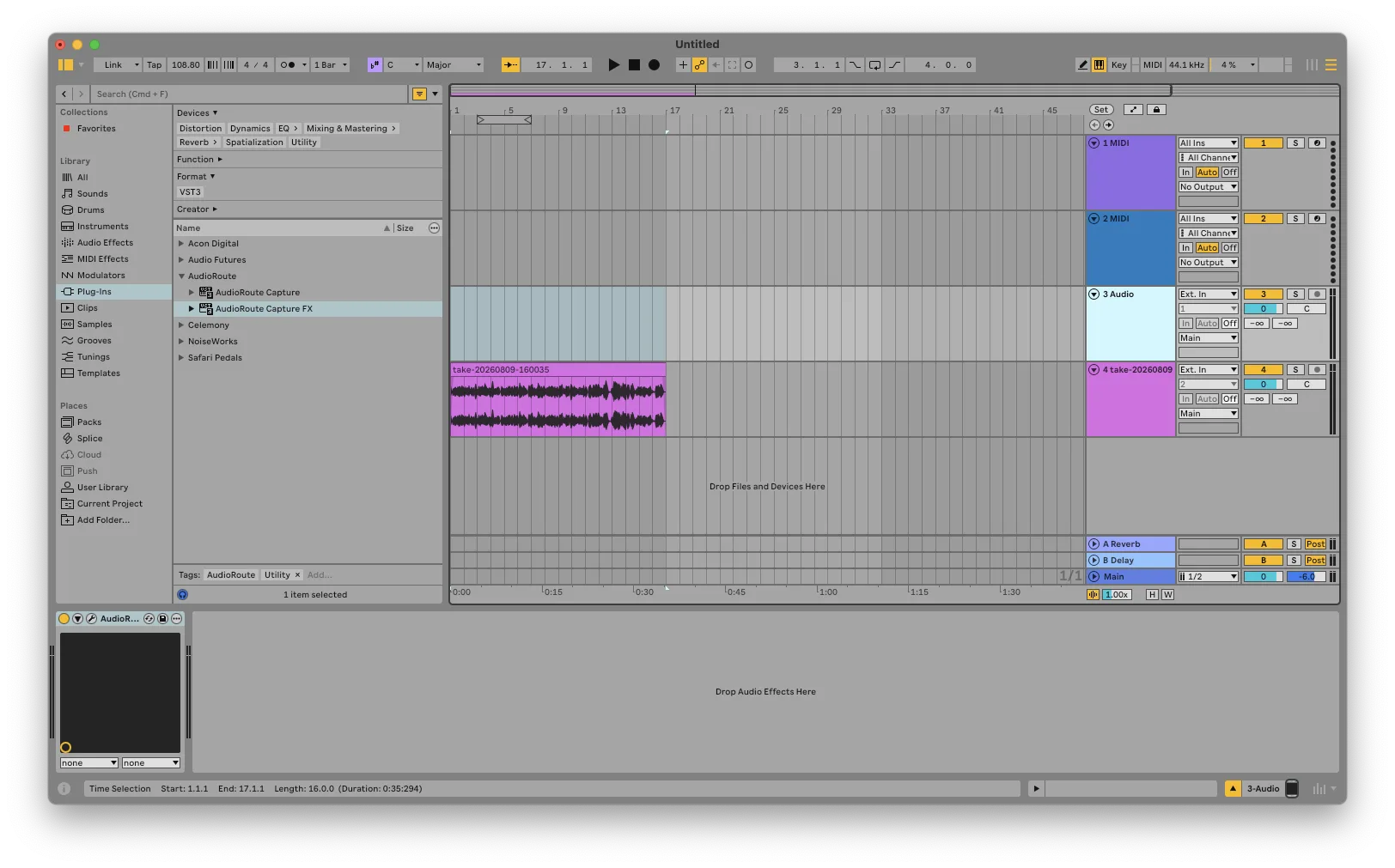 The captured clip sitting on an audio track in Ableton Live after the drop.